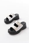 24414-574 White Patent Leather Casual Buckle Padded Heel Women Slippers