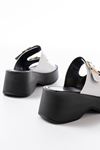 24414-574 White Patent Leather Casual Buckle Padded Heel Women Slippers
