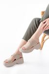 24414-573 Beige Diver Casual Padding Heel Women Sandals