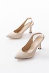 S-601 Beige Open Back Stone Accessory Casual Women's Sandals