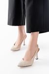 S-601 Beige Open Back Stone Accessory Casual Women's Sandals