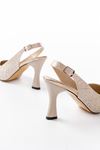 S-601 Beige Open Back Stone Accessory Casual Women's Sandals