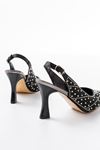 S-601 Black Open Back Stone Accessory Casual Women's Sandals