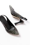 S-601 Black Open Back Stone Accessory Casual Women's Sandals