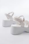 24414-1005 White Casual Cross Padding Heel Women Sandals