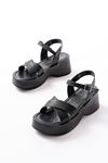 24414-1005 Black Casual Cross Padding Heel Women Sandals