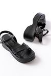 24414-1005 Black Casual Cross Padding Heel Women Sandals