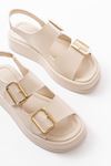 1187 Beige Padding Heel Rubber Hard Hat Women's Sandals