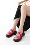 24414-574 Fuchsia Patent Leather Casual Buckle Padded Heel Women Slippers