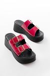 24414-574 Fuchsia Patent Leather Casual Buckle Padded Heel Women Slippers