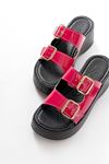 24414-574 Fuchsia Patent Leather Casual Buckle Padded Heel Women Slippers