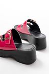 24414-574 Fuchsia Patent Leather Casual Buckle Padded Heel Women Slippers