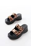 24414-574 Leopard Patent Leather Casual Buckle Padded Heel Women Slippers