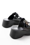 24414-574 Black Patent Leather Casual Buckle Padded Heel Women Slippers