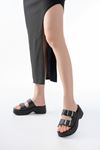 24414-574 Black Casual Buckle Padded Heel Women Slippers