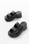 24414-574 Black Casual Buckle Padded Heel Women Slippers