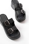 24414-574 Black Casual Buckle Padded Heel Women Slippers