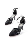 K-404 Black Mesh Floral Detailed Women's Heels