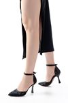 K-404 Black Mesh Floral Detailed Women's Heels