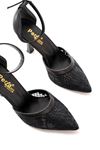K-404 Black Mesh Floral Detailed Women's Heels