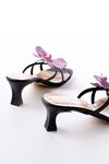 S-622 Black Purple Orchid Detailed Thin Heeled Women's Slippers