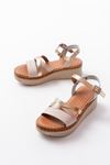 730-044 Beige Garni Orthopedic Knit Pattern Genuine Leather Padding Women Sandals