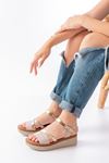 730-044 Beige Garni Orthopedic Knit Pattern Genuine Leather Padding Women Sandals