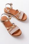 730-044 Beige Garni Orthopedic Knit Pattern Genuine Leather Padding Women Sandals