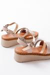 730-044 Beige Garni Orthopedic Knit Pattern Genuine Leather Padding Women Sandals
