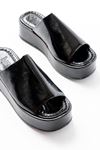 861-1011 Black Broken Glass Wide Band Padding Women Slippers