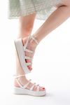 861-1222 White Buckle Ankle Tie Padded Women's Sandals