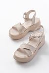 24414-1005 Beige Casual Cross Padding Heel Women Sandals