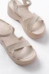 24414-1005 Beige Casual Cross Padding Heel Women Sandals