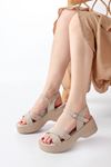 24414-1005 Beige Casual Cross Padding Heel Women Sandals