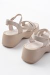 24414-1005 Beige Casual Cross Padding Heel Women Sandals