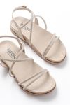 1001-1105 Beige Silver Stone Casual Women's Sandals