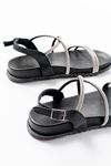 1001-1105 Black Silver Stone Casual Women's Sandals
