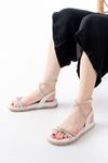 1001-1120 White Silver Stone Casual Women's Sandals