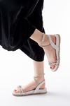 1001-1120 White Silver Stone Casual Women's Sandals