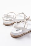 1001-1120 White Silver Stone Casual Women's Sandals