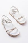 1001-1120 White Silver Stone Casual Women's Sandals