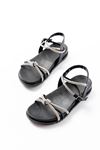 1001-1120 Black Silver Stone Casual Women's Sandals