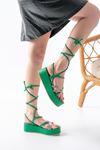 861-1010 Grass Green Silver Stone Ankle Tie Women's Sandals