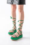 861-1010 Grass Green Silver Stone Ankle Tie Women's Sandals