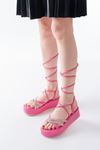 861-1010 Fuchsia Silver Stone Ankle Tie Women's Sandals