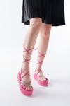 861-1010 Fuchsia Silver Stone Ankle Tie Women's Sandals