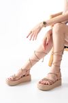 861-1010 Nut Rose Stone Ankle Tie Women's Sandals