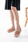 861-1010 Nut Rose Stone Ankle Tie Women's Sandals