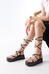 861-1010 Black Silver Stone Ankle Tie Women's Sandals