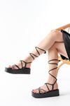 861-1010 Black Platinum Stone Ankle Lashing Women's Sandals